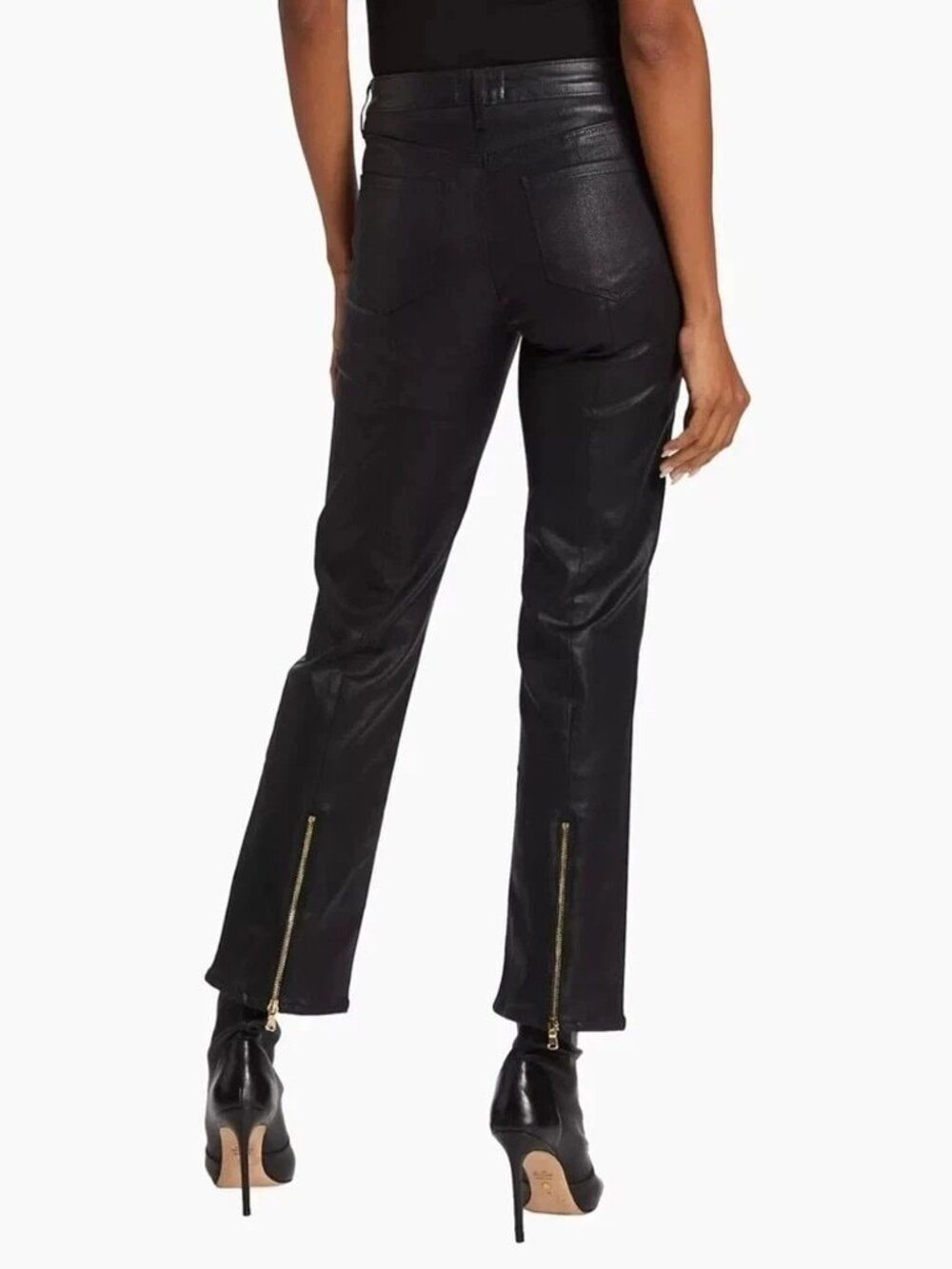 NWOT L'AGENCE GINNY High Rise Straight Black Coated Jeans Seamed Gold Zipper 23